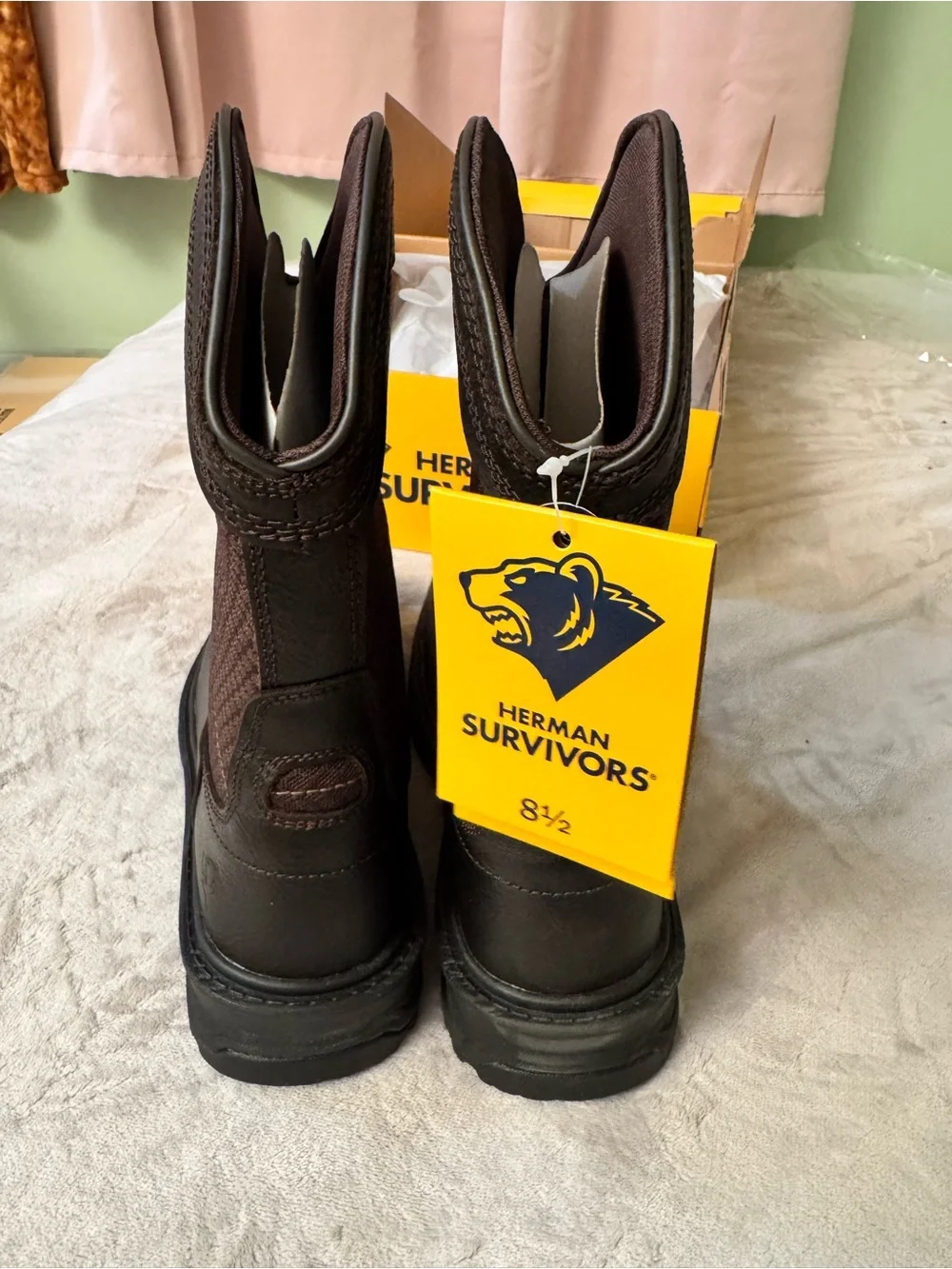 Herman’s Survivor Men’s Brown Work Cowboy Boots -  Slip-On Work Boots steel toe
